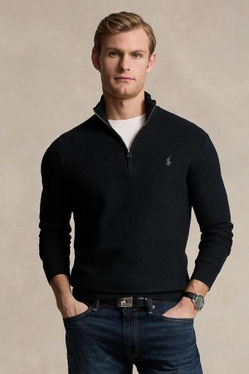 Bavlnený sveter Polo Ralph Lauren čierna farba, tenký, s polorolákom, 710932304