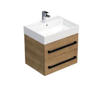 Kúpeľňová skrinka s čiernou úchytkou a umývadlom SAT Cube Way 60x53x46 cm dub Hickory mat CUBE46C602DHSAT