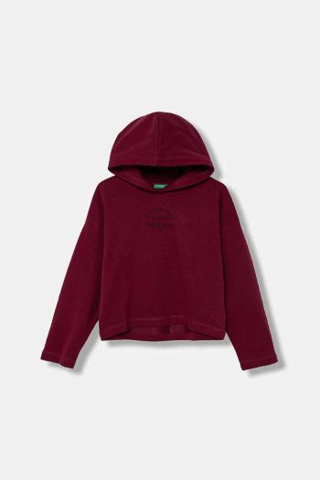 Detská bavlnená mikina United Colors of Benetton bordová farba, s kapucňou, s potlačou, 3NBMC2053