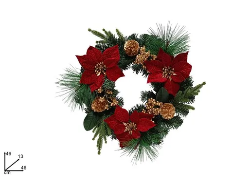 MAKRO - Veniec vianočný, priemer 46cm, červená vianočná ruža
