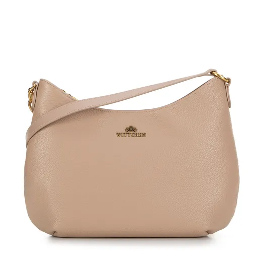 Kožená kabelka na rameno s retiazkou béžová 100-4E-603-9
