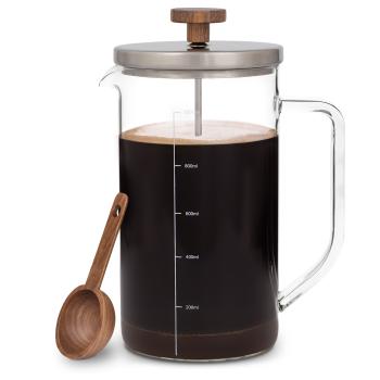 Klarstein Glaswerk Ristretto, french press, 1 l, borosilikátové sklo, nehrdzavejúca oceľ, orechové drevo