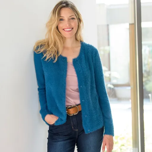 Jednofarebný sveter z úpletu s predĺženým vlasom