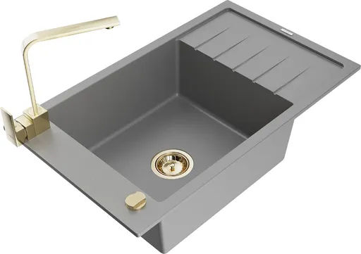 MEXEN/S MEXEN/S - Elias granitový drez 1-miska s odkvapkávačom vrátane batérie Rita, šedý 6511-71-670300-50