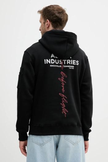Mikina Alpha Industries čierna farba, s kapucňou, s potlačou, 148341.03