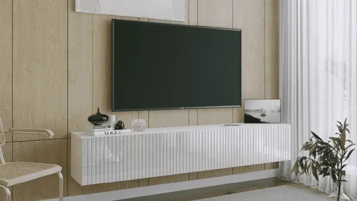 ArtExt Závesný TV stolík JOY | 200 cm Farba: Biely lesk (drážky)
