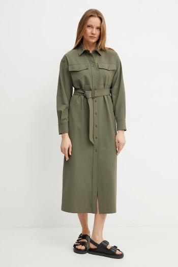 Šaty s prímesou vlny Weekend Max Mara zelená farba, midi, rovný strih, 2515221071600