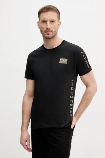 Bavlnené tričko Alpha Industries Camo Sleeve T pánske, čierna farba, s potlačou, 156522