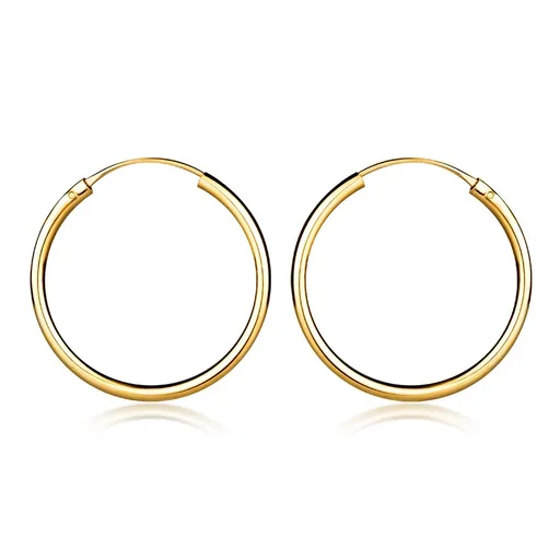Náušnice zo 14K žltého zlata - jednoduché hladké kruhy, 20 mm