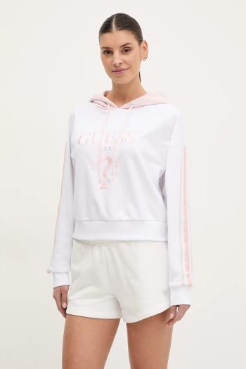 Mikina Guess YARROW dámska, biela farba, s kapucňou, s nášivkou, V5GQ17 KCRT1