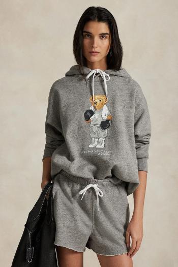Bavlnená mikina Polo Ralph Lauren šedá farba, s kapucňou, s potlačou, 211971713