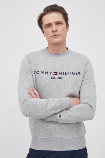 Mikina Tommy Hilfiger pánska, šedá farba, s nášivkou, MW0MW11596