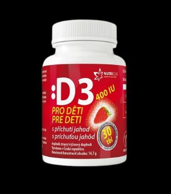 NUTRICIUS Vitamín D3 400IU pre deti - jahoda 30 tabliet