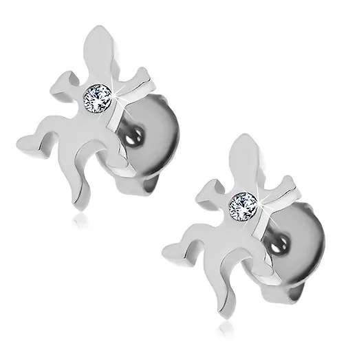 Náušnice z ocele 316L - jašterička so zirkónom, puzetky