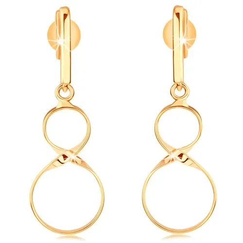 Visiace náušnice zo žltého 9K zlata s osmičkou na pásiku