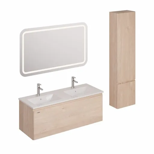 Kúpeľňová zostava s umývadlom vrátane umývadlovej batérie, vtoku a sifónu Naturel Ancona akácie KSETANCONA5