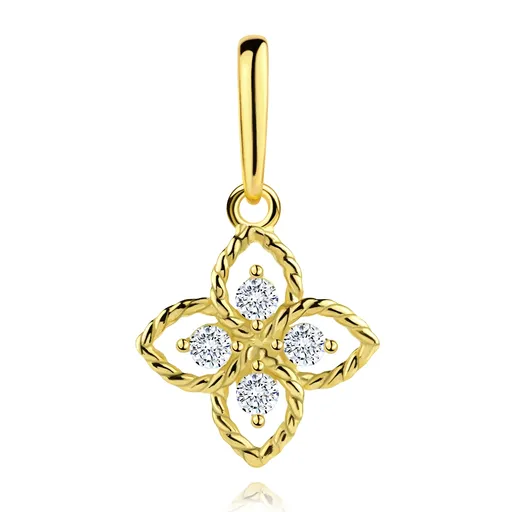 Prívesok žlté zlato 9K kvet so zirkónmi, špirálové lupene