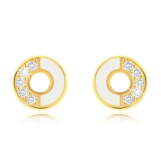 Náušnice zo zlata 375 - obruč s bielou a zirkónovou polovicou