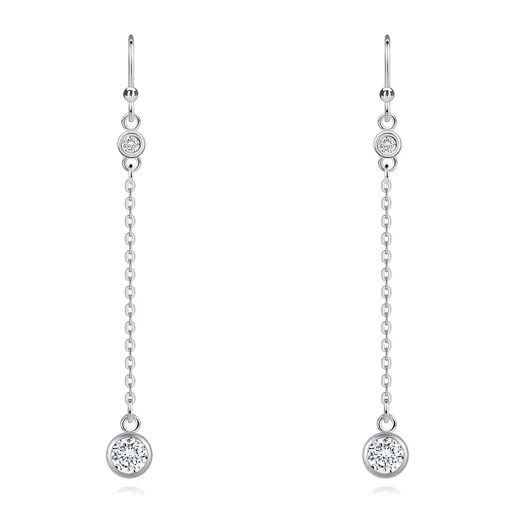 Náušnice v 925 striebre - okrúhle zirkóny spojené retiazkou, afroháčik