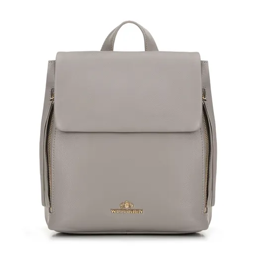 Dámsky kožený batoh s vertikálnymi vreckami sivý 99-4E-002-9