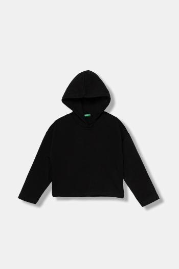 Detská bavlnená mikina United Colors of Benetton čierna farba, s kapucňou, s potlačou, 3NBMC2053
