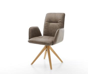 Otočná stolička Vinja-Flex taupe vintage z mikrovlákna s drevenou