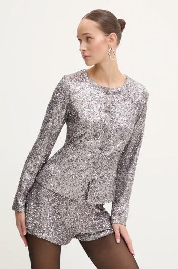 Košeľa Never Fully Dressed Gunmetal Alexa Sequin Cardigan dámske, strieborná farba, regular, NFDTO1583