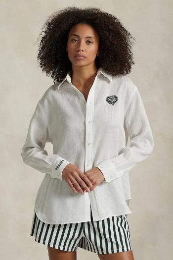 Bavlnená košeľa Polo Ralph Lauren Wimbledon Collection biela farba, voľný strih, s klasickým golierom, 211970518