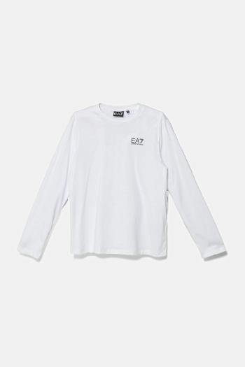 Detská bavlnená košeľa s dlhým rukávom EA7 Emporio Armani biela farba, s potlačou, 7B000021 AF10378