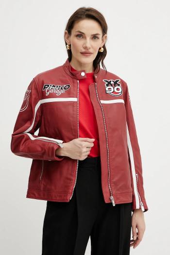 Kožená bunda Pinko červená farba, prechodná, 105296 A2N5
