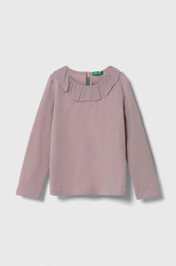 Detské tričko s dlhým rukávom United Colors of Benetton fialová farba