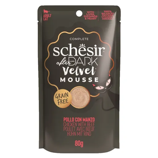 SCHESIR After Dark Velvet Mousse pre mačky kura a hovädzie 80 g