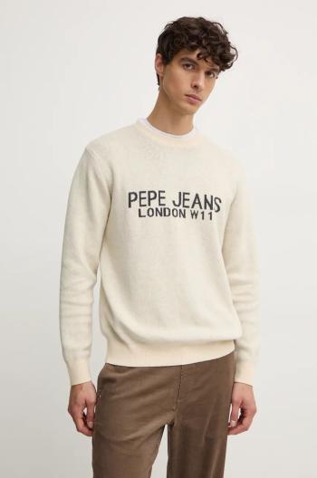 Sveter s prímesou vlny Pepe Jeans CARDIN pánsky, béžová farba, tenký, PM702466