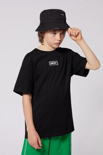 Detské bavlnené tričko Dkny čierna farba, s potlačou, D62300