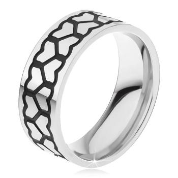 Oceľový prsteň, dve hrubšie línie kontúr súmerných sŕdc - Veľkosť: 59 mm