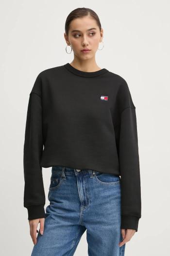 Bavlnená mikina Tommy Jeans dámska, čierna farba, jednofarebná, DW0DW19408
