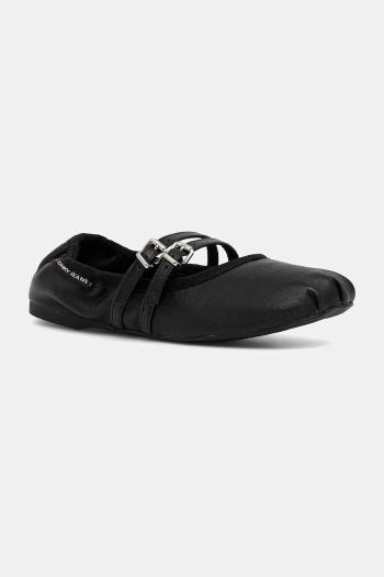 Kožené balerínky Tommy Jeans BALLERINA čierna farba, EN0EN02720