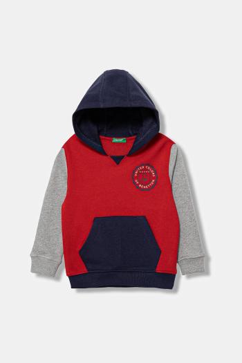 Detská bavlnená mikina United Colors of Benetton červená farba, s kapucňou, vzorovaná, 3J68G2014