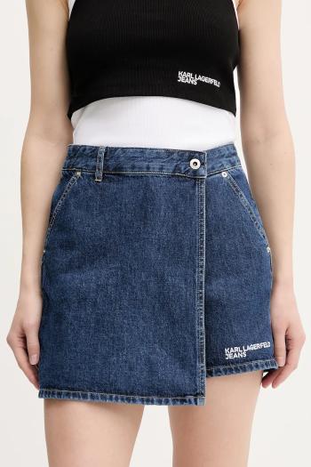 Rifľové krátke nohavice Karl Lagerfeld Jeans tmavomodrá farba, jednofarebné, vysoký pás, A3W10133