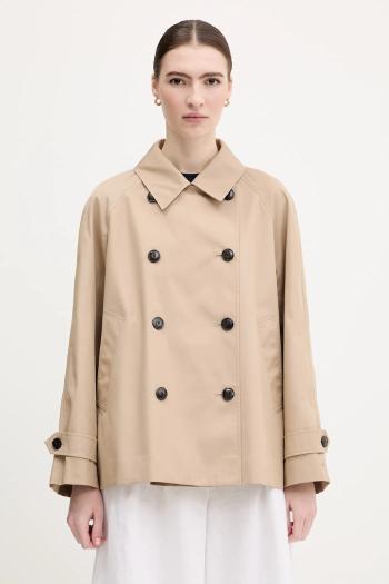 Bavlnený trenčkot Tommy Hilfiger béžová farba, prechodná, dvojradový, WW0WW45618