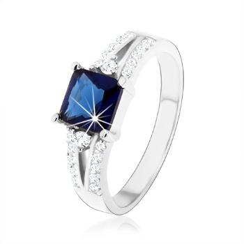 Zásnubný prsteň, striebro 925, modrý zirkónový štvorec, zdobené ramená - Veľkosť: 59 mm