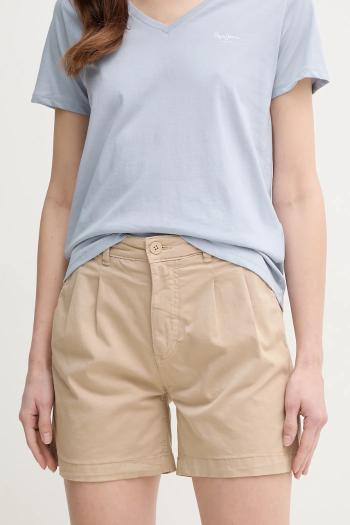 Šortky Pepe Jeans MID WAIST REGULAR CHINO SHORT VANIA dámske, béžová farba, jednofarebné, stredne vysoký pás, PL801168
