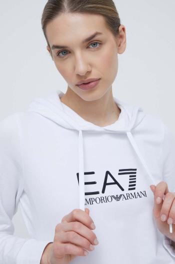 Mikina EA7 Emporio Armani dámska, biela farba, s kapucňou, s potlačou