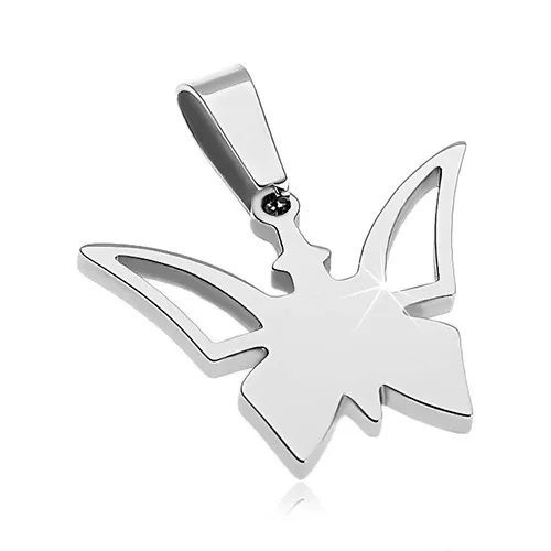 Prívesok z chirurgickej ocele striebornej farby, motýlik s výrezmi na krídlach