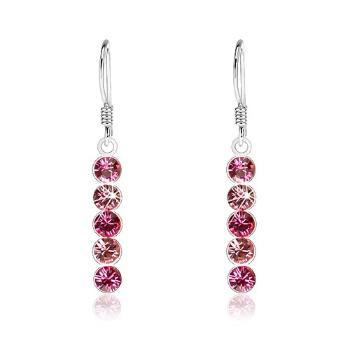 Strieborné visiace náušnice 925, okrúhle krištále Swarovski v odtieňoch ružovej