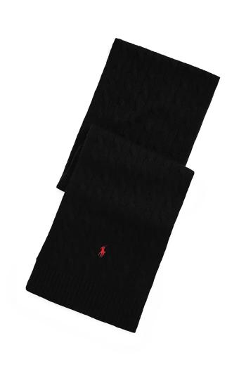 Šál Polo Ralph Lauren Classic Cable Scarf pánsky, čierna farba, s nášivkou, 449959345