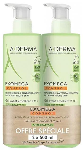 A-DERMA EXOMEGA CONTROL zvláčňujúci umývací gél 2v1 2x500ml
