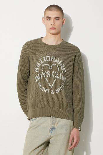 Bavlnený sveter Billionaire Boys Club Heart & Mind Stencil Logo Jumper zelená farba, teplý, B24224