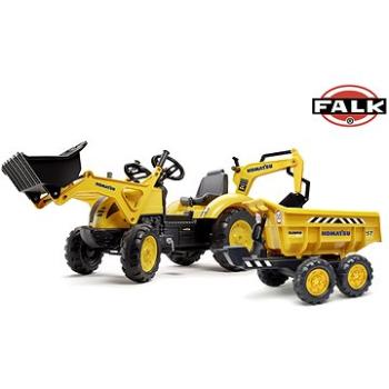 Falk Šliapací traktor 2086W Komatsu s bagrom a Maxi vyklápacím prívesom – žltý (3016202086237)