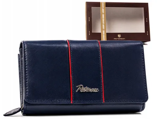 Veľká, kožená dámska peňaženka so zapínaním - Peterson KA-22 Navy+Red skl.